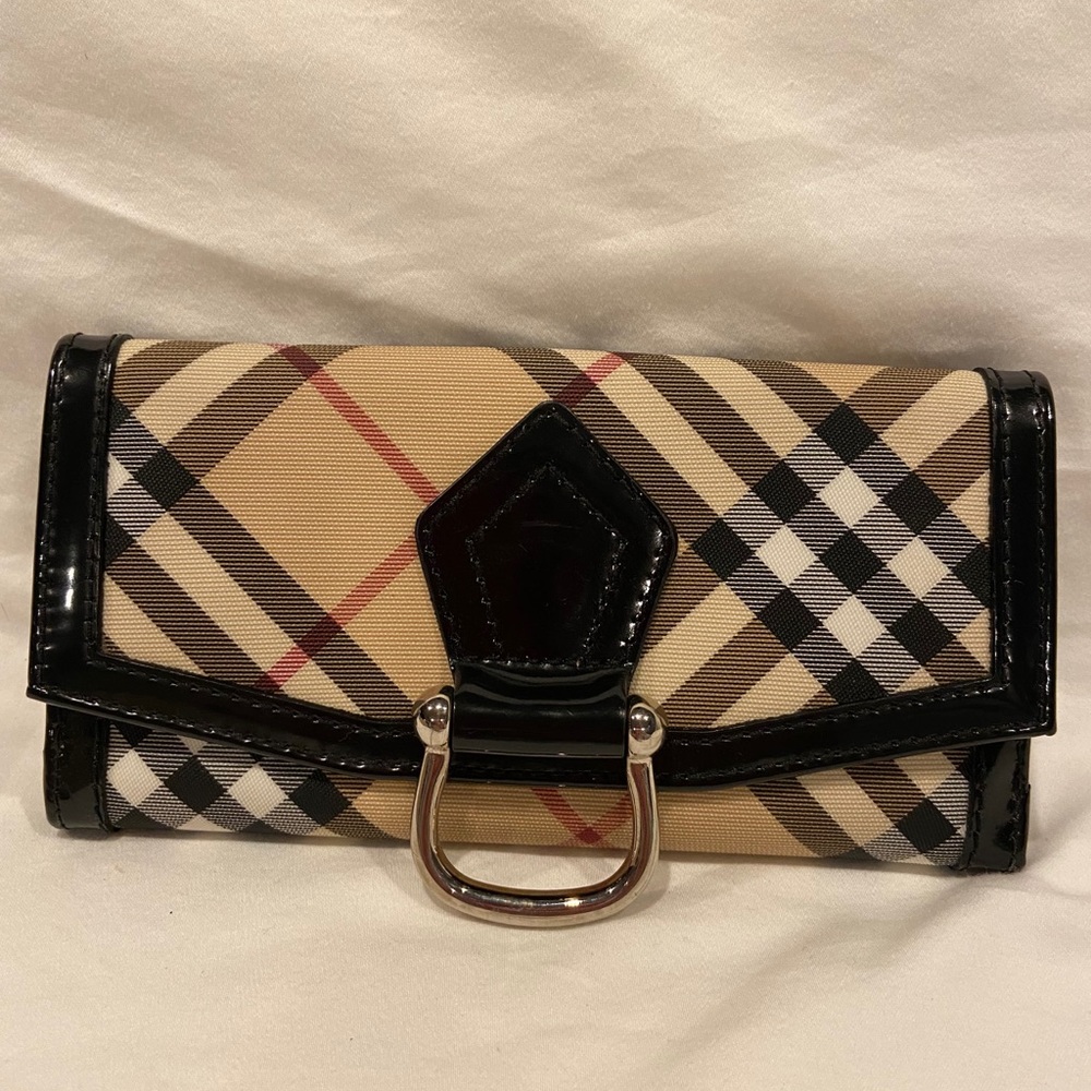 Authentic Burberry original print vinyl black 2-fold wallet